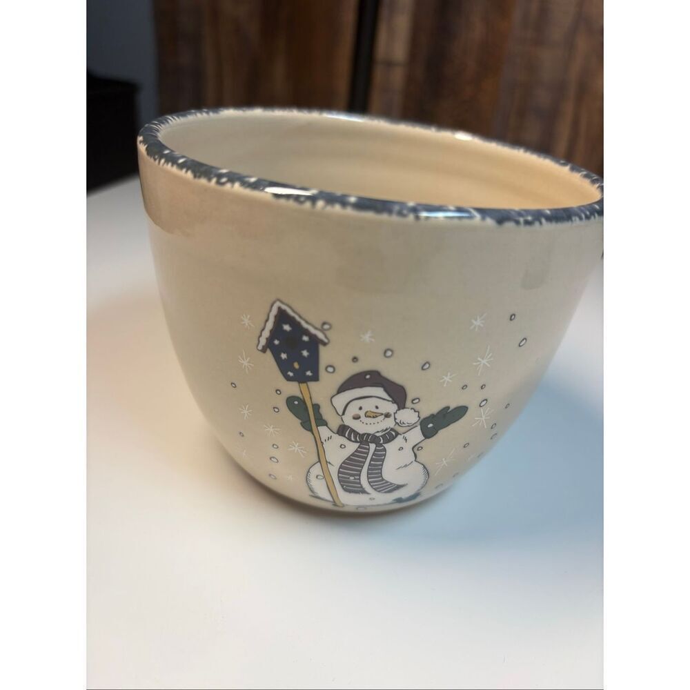 Home & Garden Party Vintage Stoneware Snowman Birdhouse Bowl